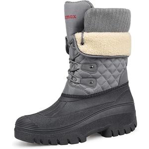 Knixmax Women's Winter Snow Boots Waterproof Mid Calf Booties Fur Lined Warm Outdoor Insulated Mucker Yard Skiing Hiking Boots Beige White EU 42