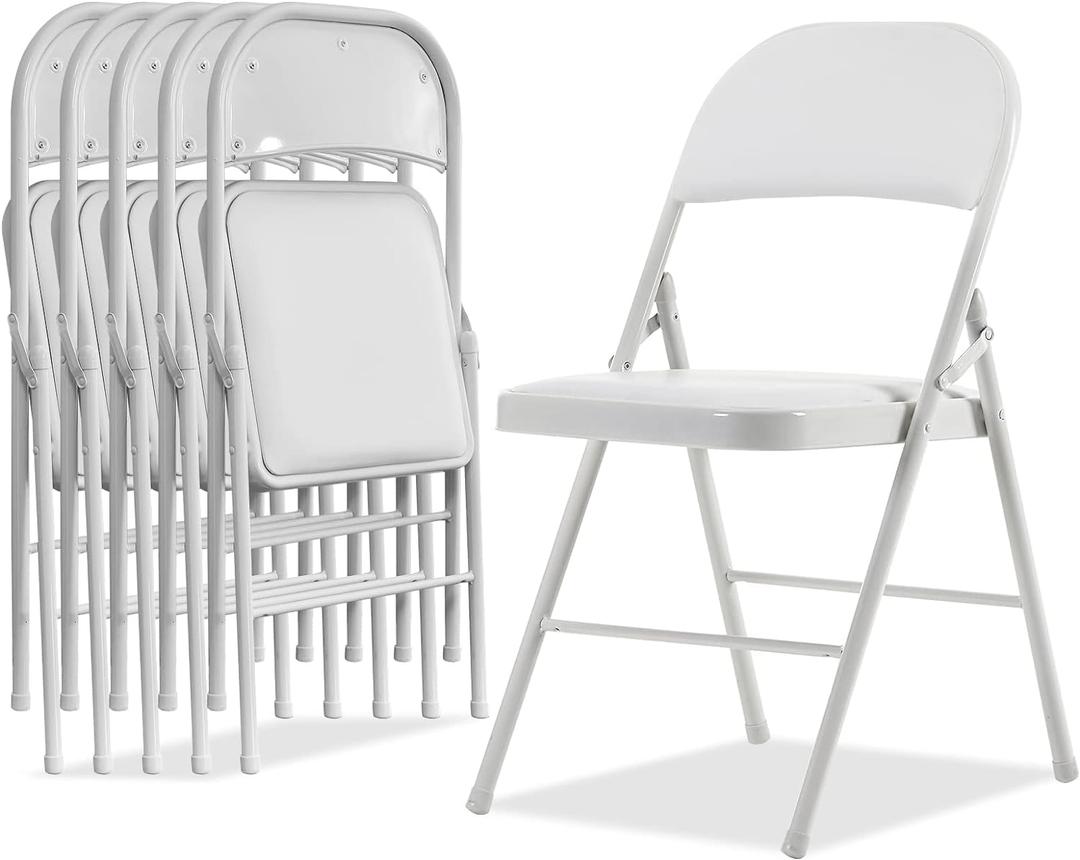 Simpli-Magic Folding Chairs with Padded Cushion and Back, Padded Folding Chairs (6 Pack) for Home and Office, Indoor and Outdoor Events, White