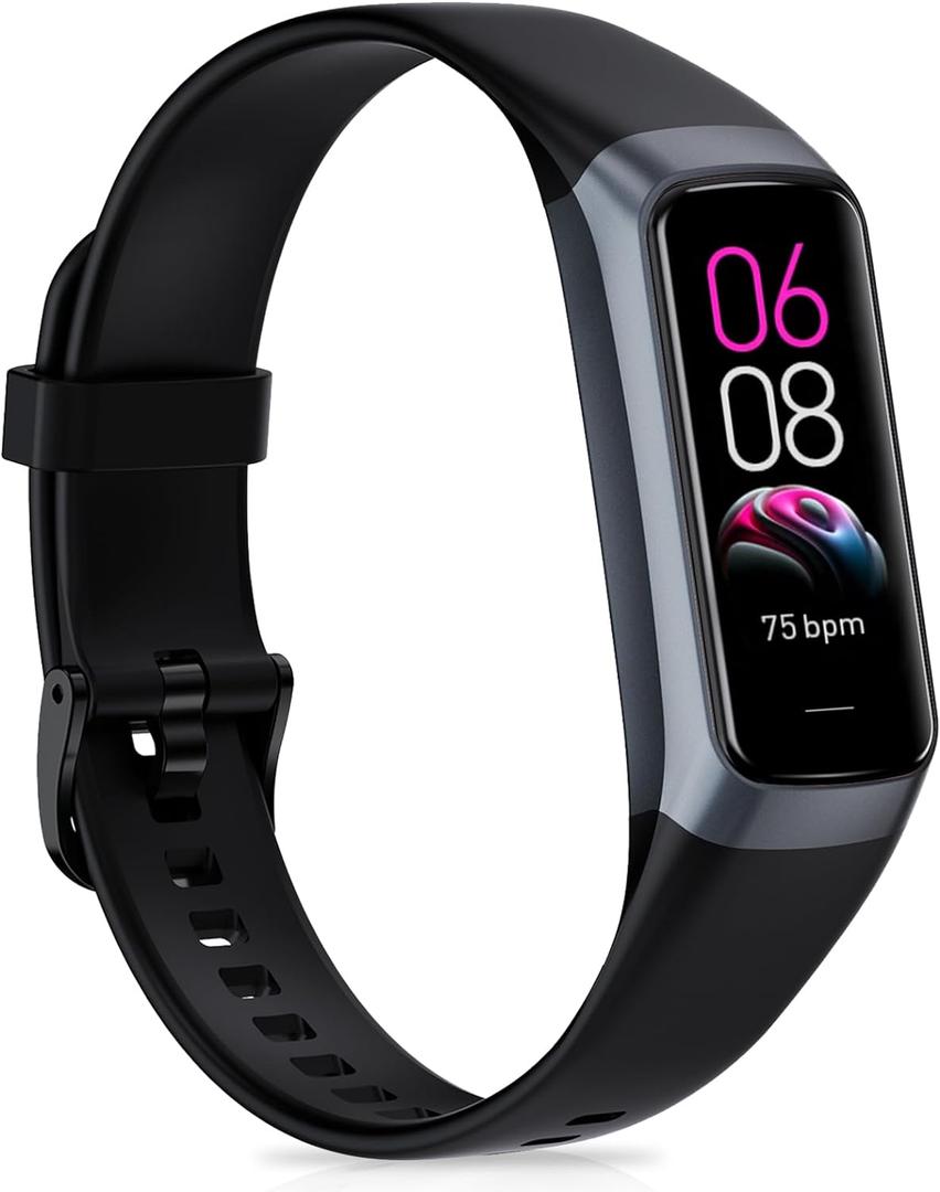 Fitness Tracker, Fitness Watch with 24/7 Heart Rate, Blood Pressure, Sleep Tracking, Calories, Activity Tracker with 1.1" AMOLED Screen, Waterproof Step Tracker for Android iPhones Women Men, Black
