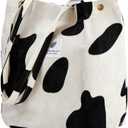 TOPASION Corduroy Tote Bag for Women Cute Reusable Bag with Inner Pocket for Shopping Grocery Beach (Cow)