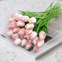 Artificial Tulips - 16 Light Pink Real Touch Flowers for Home Wedding Mothers Day Easter Valentine's Day Decoration
