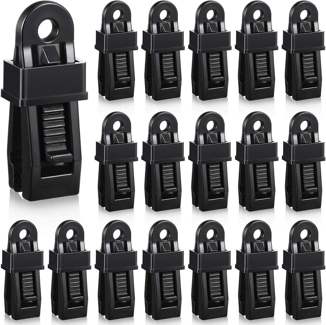 Outus 20 Pcs Tarp Clip Crocodile Mouth Multipurpose Secures Clamp with Strong Lock Clamp Trap Clip Camping Clips Tighten Tent Snap Grip for Outdoor Tent Awning Banner(Black), 20 Pieces