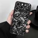Magnetic Phone case for iPhone 16 Pro 6.3 Inch, Grade Protection & Wireless Charging - Aesthetic Lace Flower Pattern Phone Cover for Girls Women -Black Vintage Lace
