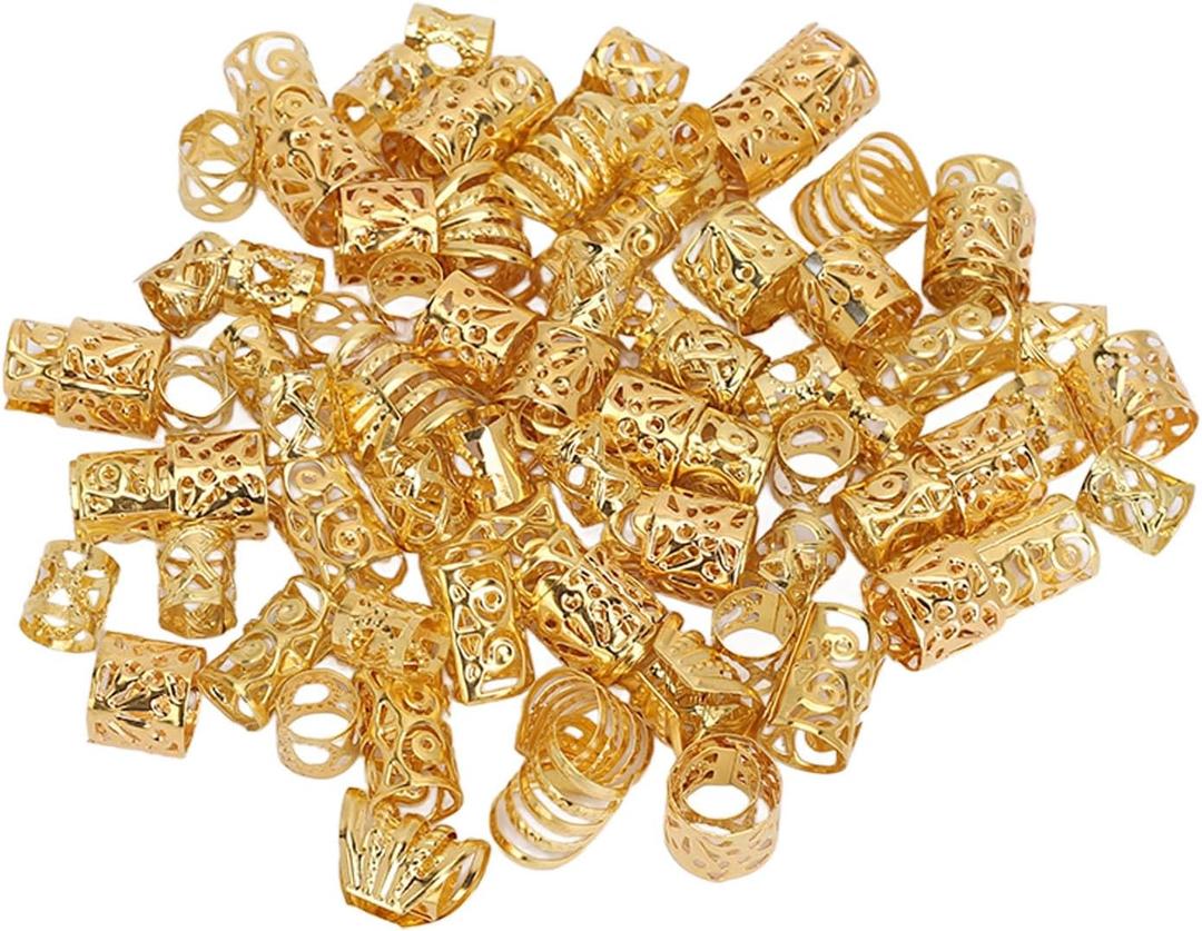 3 Bags Dreadlocks Hair Rings Hollow Out Exquisite Patterns Hair Braiding Beads Golden