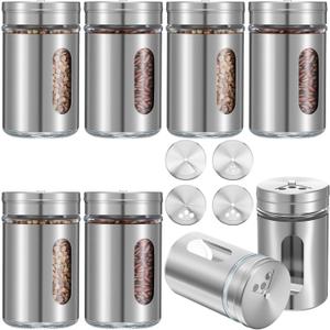 8 Pcs Premium Stainless Steel Salt and Pepper Shakers Set  Salt and Pepper Shakers,Stainless Steel Shaker for Salt Powder Sugar Cinnamon Pepper, Spice Dispenser with Adjustable Pour Holes, Silver