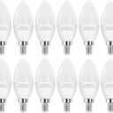 E12 LED Candelabra Bulbs, 60W Equivalent E12 Light Bulbs, C37 Candle Base Chandelier Light Bulbs, Daylight 4000K, Non-Dimmable, Pack of 12