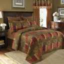 Loom and Mill 3 Piece Traditional Patchwork Quilt Set, Red Gold, Queen