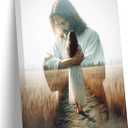 Jesus Hugging Woman Canvas Wall Art Jesus And Girl Paintings Pictures Wall Decor Christian Healing Embrace Bible Stories Poster Printing Artwork for Bedroom Living Room Church Dining Home Decoration, 16L"x24W"