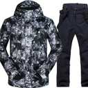 Mens Ski Jacket and Pants Set Ski Suit Winter Waterproof Windproof Hooded Snow Coat 2 Pieces Snowboarding Snowsuits (Medium, Black)
