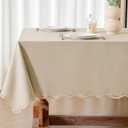 Outdoor Rectangle Tablecloth Waterproof & Stain Resistant Table Cloth Boho Spring Decorative Scalloped Cutouts Farmhouse Table Cover for Dining, Party, Camping, 55 x 84 Inch, Beige
