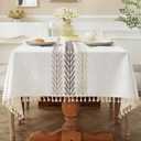 Laolitou Cotton Linen Waterproof Tablecloth for Dining Table Farmhouse Kitchen Rectangle Table Cloth Coffee Wrinkle Free Cover, Beige, Wine Leaf, 55x70 Inch (Wheat)