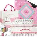 American Mahjong Tiles Set with Noise Reducing Mat, 166 Mahjong Game with Portable Storage Bags, 4 All-in-One Color Rack/Pushers, Scoring, Plastic Coins Dices for Adults & Beginners, 1.2 inches
