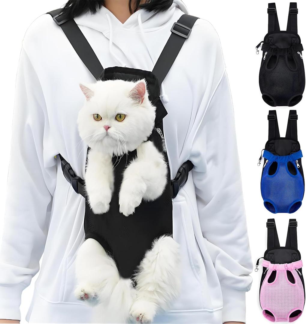 Pet Carrier Backpack, Adjustable Pet Front Carriers for Small Medium Dogs Cats 5-18 Lbs, Legs Out, Dog Cat Carrier Backpack for Hiking, Camping, Traveling, Cycling (Black, MediumFit:5-10lb)