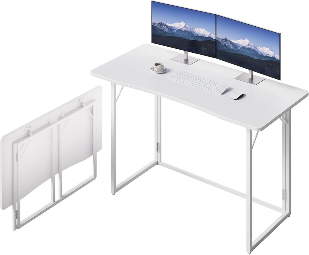 JOYMOOP White Folding Desk - 47.2", No Assembly Large Size Foldable Desk for Home, Office, Wooden Top Folding Computer Desk for Working, Writing, Studying, 47.2" Width