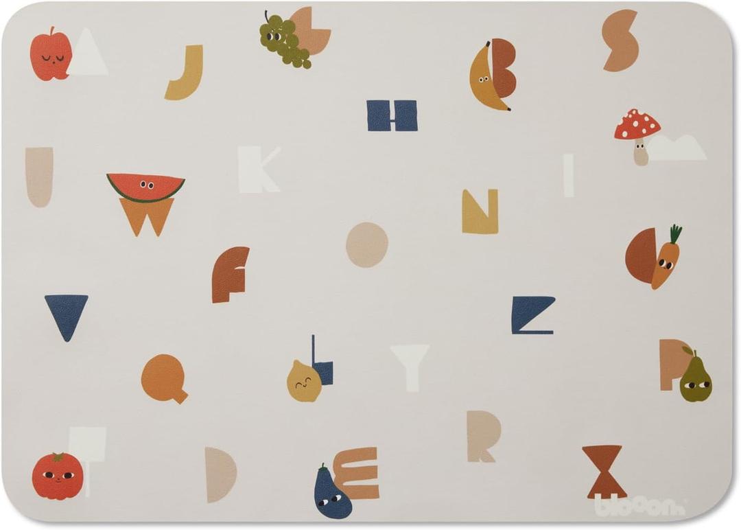 Blooom Placemat for Baby, Toddler & Kids | Wipeable, Reusable and Eco-Friendly | Baby Weaning Placemat for Mealtime & Snacktime | Modern Design (Alphabet, 12" x 17")
