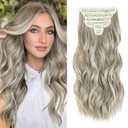 Fliace Clip in Hair Extensions, 6 PCS Natural & Soft Hair & Blends Well Hair Extensions, Lonng Wavy Hairpieces(20inch, 6pcs,Dark White)