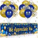 We Appreciate You Decorations Blue Gold Appreciate You Banner Yard Sign with 18 Pcs Balloons Thank You for All You Do Banner Employee Staff Appreciation Gifts Teacher Doctor Appreciation Party Decor