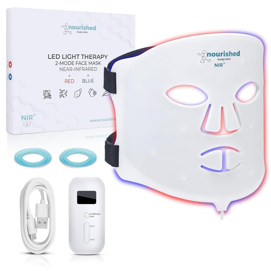 Nourished Bodynskin Portable LED Face Mask with Near-Infrared - Blue, Red Light Therapy for Face - 114 LEDs - Skincare Tool for Wrinkles, Anti-Aging