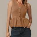 Womens Ruffle Hem Sweater Vests Sleeveless Peplum Cardigans V Neck Button Tank Top Knit Casual Vest Tops (Brown, L)