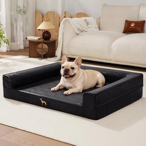 SOMAHE Waterproof Leather Dog Bed, Sofa Bolster, Medium 20x28x7 Black | Wipe-Clean Leather + Sofa Bolster: 45D Foam and Waterproof Surface for Medium Dogs that Like to Curl and Lean