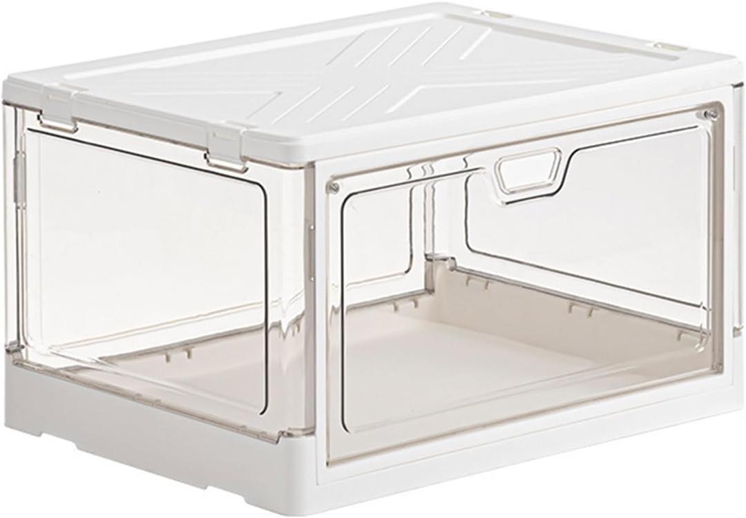 Suction Magnet Storage Container Car Trunk Organizer Stackable Transparent Storage Bin with Lid Foldable Organizer Box for Home Outdoor Car Trunk White