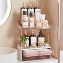 Delamu Bathroom Organizers and Storage, 2-Tier 2-Drawer Makeup Organizer Countertop, Easy to Install, Ideal for Bathroom Storage, Vanity, Large Skincare, Perfume, Present, and More, Grapefruit