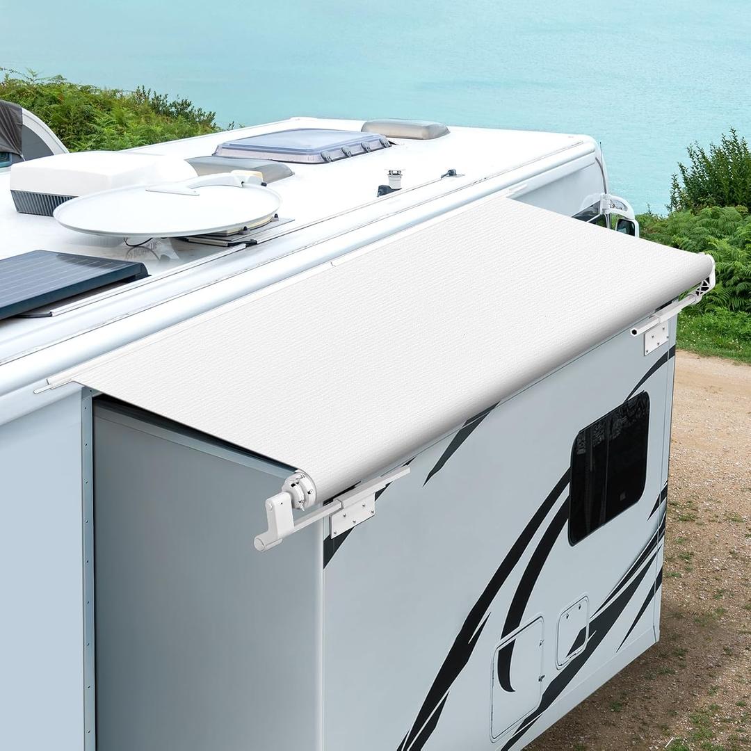 Kohree RV Slide Topper Awning, Slide Out Awning Kit Cover Assembly, Modular Camper Slideout Awning Protection for RVs, 5th Wheels,Travel Trailers and Motorhomes, White, 7'9" (7'1" Fabric)