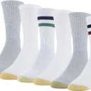 GOLDTOE Men's Cotton Blend Athletic Crew Socks, 6-pairs (Large, White/Grey Heather)