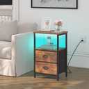 Sthmec Rustic Brown Industrial Nightstand Set of 2, Bedside Table with 2 Fabric Drawers, 3-Tier Storage, LED Light, Charging Station, 11.38''D * 15.38''W* 24.75''H