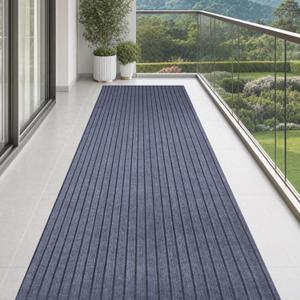 3' x 15' Stripe Runner Rug with Rubber Backing, Indoor/Outdoor Non-Slip Low-Profile Carpet for Hallway, Kitchen, Entryway, Patio, Stair, Laundry – Gray& Stripe