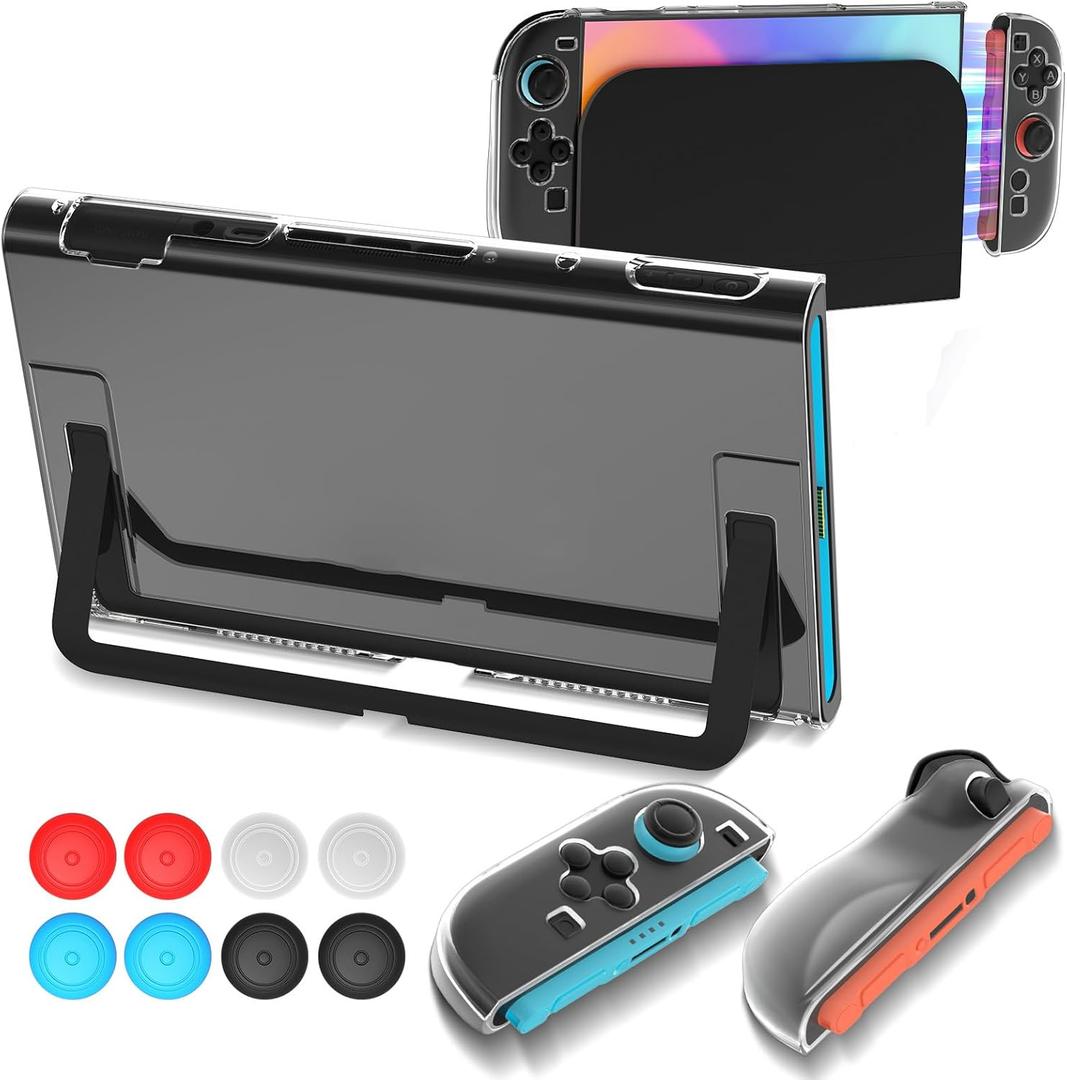 Teyomi Dockable Cover Compatible with Nintendo Switch 2, Transparent Protective Case Compatible with Nintendo Switch 2, 2 TPU Covers for Joycon & 8 Thumb Grips, Shockproof, Anti-Scratch(Clear)
