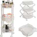 No Assemble 3 Tier Rolling Storage cart, Folding Utility cart with 2 Lockable Wheels, Multifunction Storage Organizer, Perfect for Bathroom, Kitchen, Snack, Craft (White)