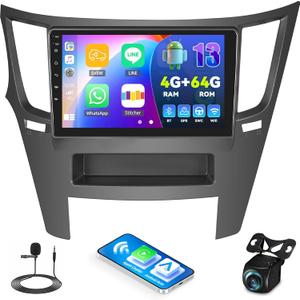 [4G+64G] Car Radio for Subaru Outback Legacy 2010-2014 with Wireless CarPlay Android Auto,9" Touchscreen Android 13 Car Stereo with Mirror Link Voice Control WiFi/GPS,Bluetooth,FM/RDS+Backup Camera