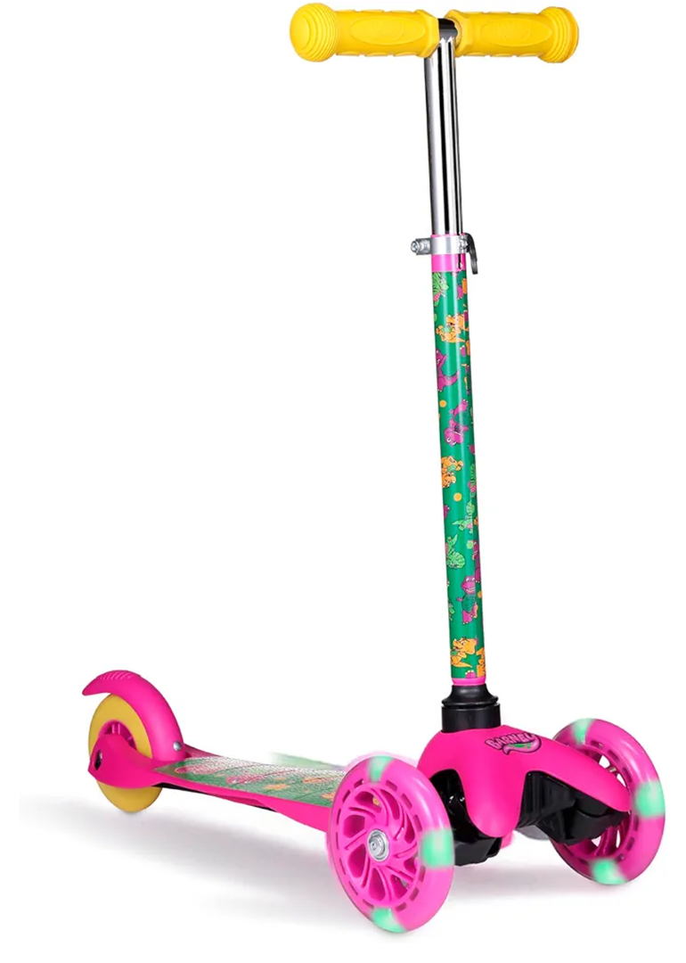 Self Balancing Kick Scooter with Light Up Wheels, Extra Wide Deck, 3 Wheel Platform, Foot Activated Brake, 75 lbs Limit, Kids & Toddlers Girls or Boys, for Ages 3 and Up