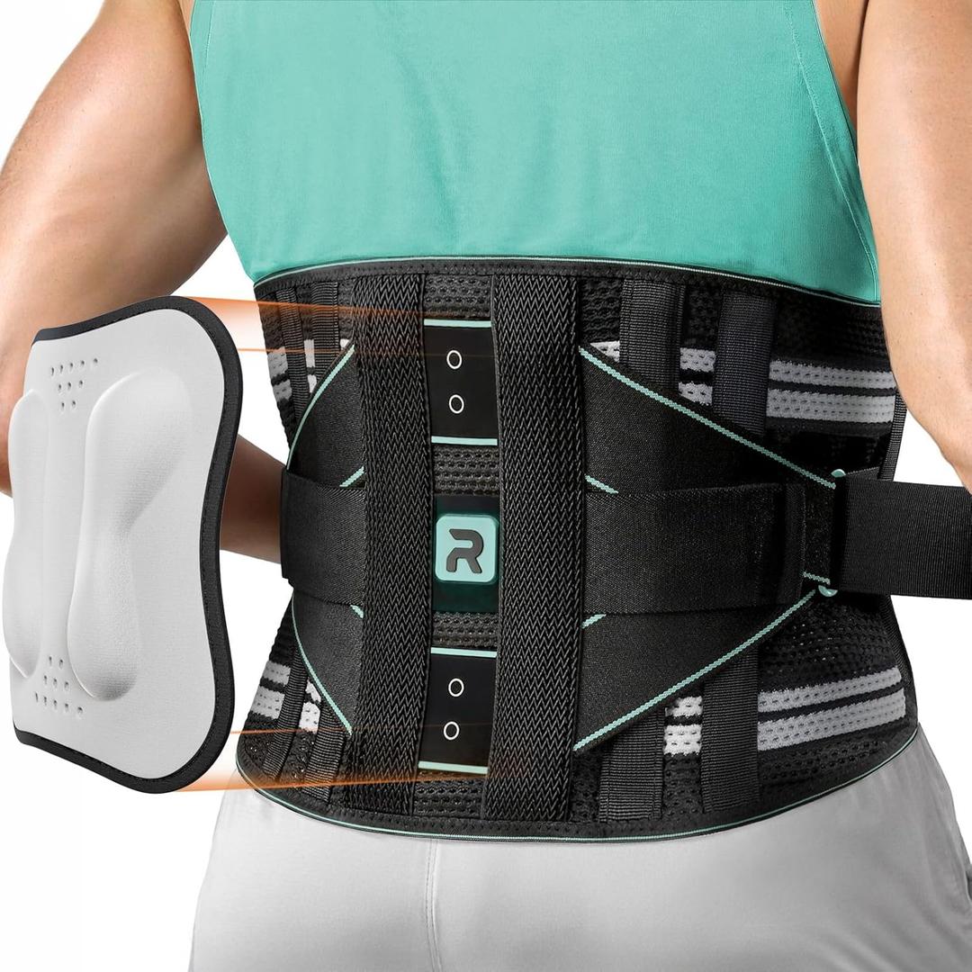 Rakiie Back Brace for Lower Back for Women Men, Elastic Back Support Belt with 8 Stays for Lifting at Work, Breathable Soft Lumbar Support, Blue Medium