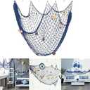 Rosoz Nautical Decorative Fishing Net, Sea Theme Fish Net Decor for Party/Wall Decoration Background,Blue,79inch x 59inch