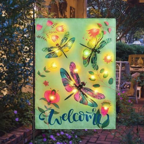 Spring Garden Flag 28×40 Double Sided, 8 Modes Lighted Dragonfly Flag, Welcome Spring Garden Flag for Outside, LED Flag for Yard and Garden Decor in Spring Spring Garden Flag 28×40 Double Sided, 8 Modes Lighted Dragonfly Flag, Welcome Spring Garden Flag for Outside, LED Flag for Yard and Garden Decor in Spring