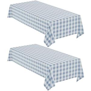 Maymiss Checkered Tablecloth Rectangle, 2 Pack Gingham Table Cloths Waterproof Wrinkle Free Buffalo Plaid Table Covers Washable for Dining, Parties & Outdoor Picnic(Light Blue and White, 52"×70")