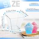 Jizvxe 100 Pack 3.5 Oz Square Dessert Cups,Small Clear Square Plastic Tasting Cups,Disposable Square Clear Plastic Dessert Cups for Ice Cream,Candy,Salad,Jello,Appetizers,Mousse