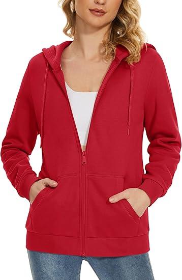 MAGCOMSEN Women's Fleece Lined Zip Up Hoodies Casual Hooded Jacket Workout Full Zip Sweatshirts Pocket Coats Size M