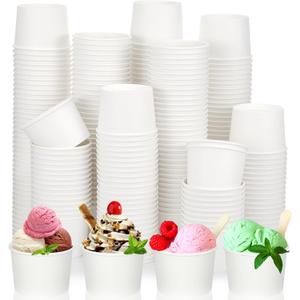 Nuenen 300 Pcs 8 oz Summer Ice Cream Paper Cups Bulk Disposable Dessert Cups Solid Color Paper Dessert Bowls for Snack Sundae Spring Party Favors Ice Cream Bar Supplies (White)