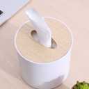 Cabilock Round Wooden Tissue Box Holder 5.1 Inch Compact Tissue Dispenser for Bathroom Kitchen Living Room Napkin Storage
