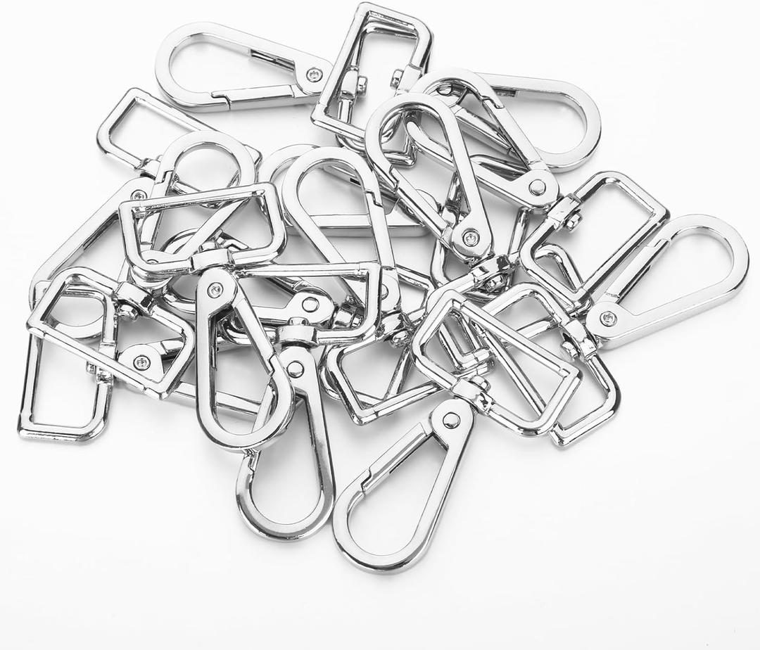 20 Pcs Metal D Ring Swivel Lobster Claw Clasp Hooks,Purse Hardware for Bag Making,Swivel Snap Hooks Strap Hardware Push Gate Trigger Clips for DIY Crafts Keychain Purse Handbag Making (Silver,1 Inch)