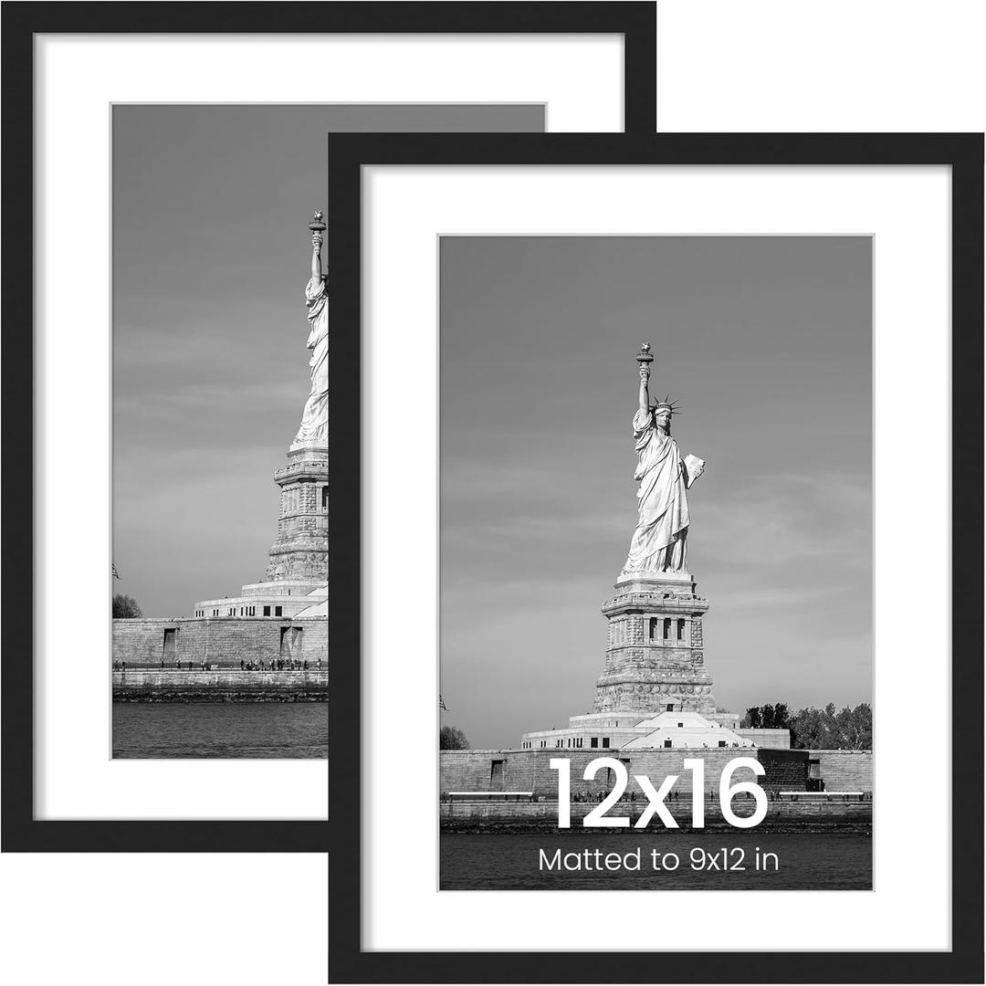 ENJOYBASICS 12x16 Picture Frame, Display Poster 9x12 with Mat or 12 x 16 Without, Wall Gallery Photo Frames, Black, 2 Pack