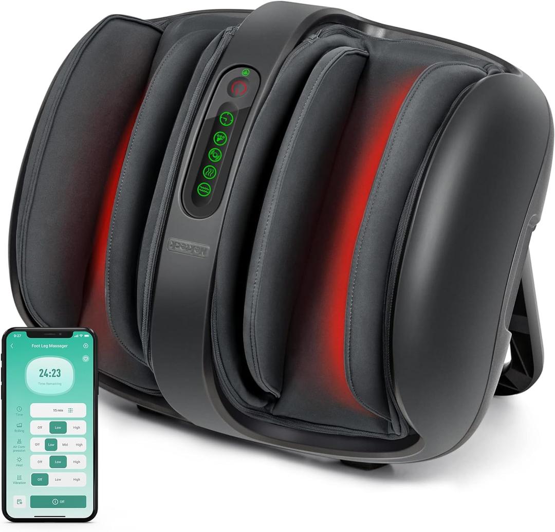Nekteck Foot Shiatsu Massager for Circulation and Pain Relief, Smart Electric Massage Machine with Heat, Deep Kneading, Vibration, Compression for Feet, Calf, Arm Muscle Relax Black (APP Control)