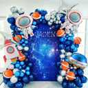 Outer Space Balloon Arch Garland Kit,119 PCS Navy Blue Metallic Silver Blue Balloon UFO Rocket Astronaut Balloons for Boys Kids Space Birthday Party Decorations