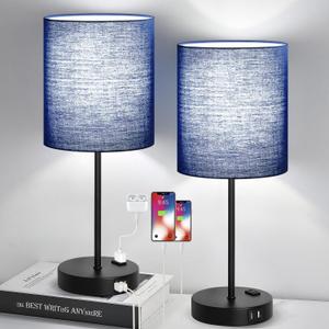 Lynnoland 2 Pack Touch Control Table Lamps with 2 USB & AC Outlet, 3-Way Dimmable Bedside Nightstand Lamps for Bedroom Living Room Nursery, 800 Lumens 5000K Daylight Bulbs Included