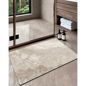 Color&Geometry Beige Stone-Texture Bathroom Rug, Ultra-Thin, Non Slip, Washable and Quick Dry Shower Mat, 17"x30" Small Luxury Shower Mat for Bathroom Floor/Outside Shower