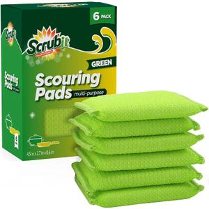 SCRUBIT Multi-Purpose Scouring Pad - Non-Scratch Cleaning Sponges for Pots, Pans, Dishes, Utensils & Non-Stick Cookware - Scrubbing Pads Use for Kitchen, Bathroom - 6 Pack Dish Sponge (Green)
