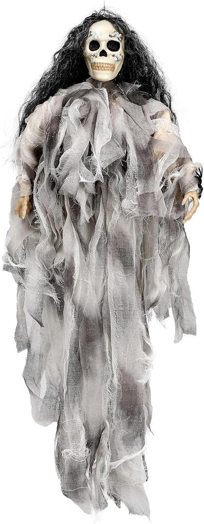 30" Flying Ghost Skeleton Hanging Halloween Decorations, Outdoor Gothic Witch Decor for Party, Outside Indoor Yard Garden Porch Haunted House Supplies